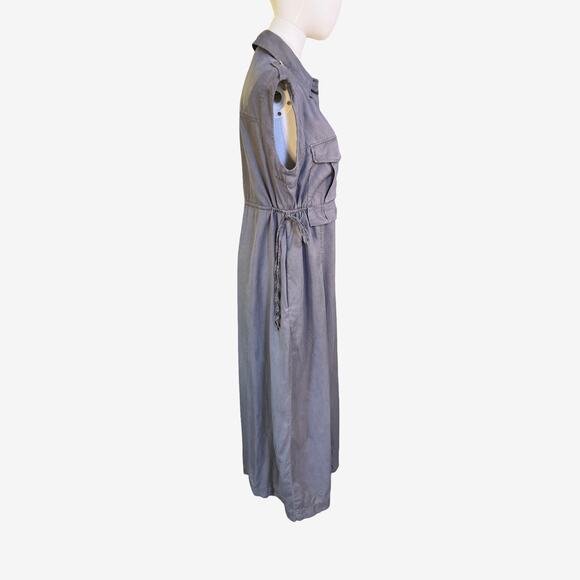 Mint Velvet Utility Midi Shirt Dress Grey Lyocell Sleeveless Button Front 8 - Picture 6 of 10